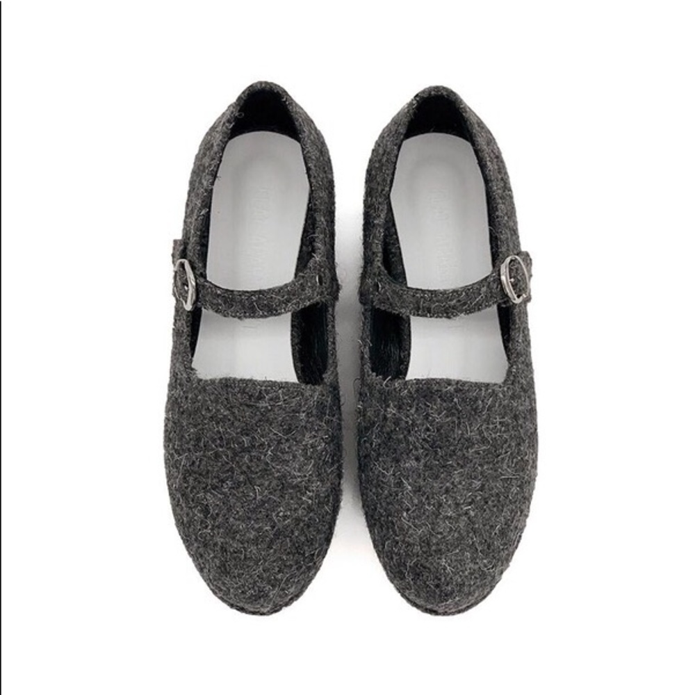 Flat Apartment Grey Wool Mary Jane Platform Ballerina FlatsSize 35